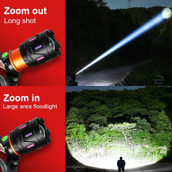 Powerful Rechargeable LED Headlamp Telescopic Zoomable Headlight Outdoor Fishing Waterproof Work Head Lamp High Lumen Head Torch