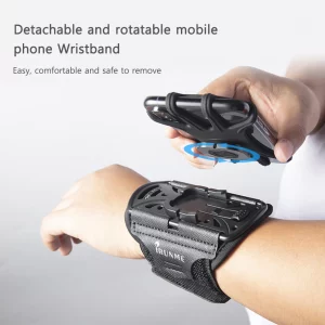 360 Degree Rotation Mobile Phone Holder Wearable Wristband Phone Case Adjustable Phone Wrist Bag Removable for Running Cycling