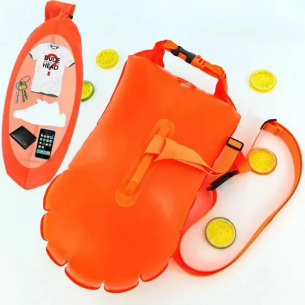 Swim Bucket Dry Bag Inflatable Open Swim Buoy Towable Dry Bag with Boating Rafting Swimming Bucket Water Sports Safety Bag