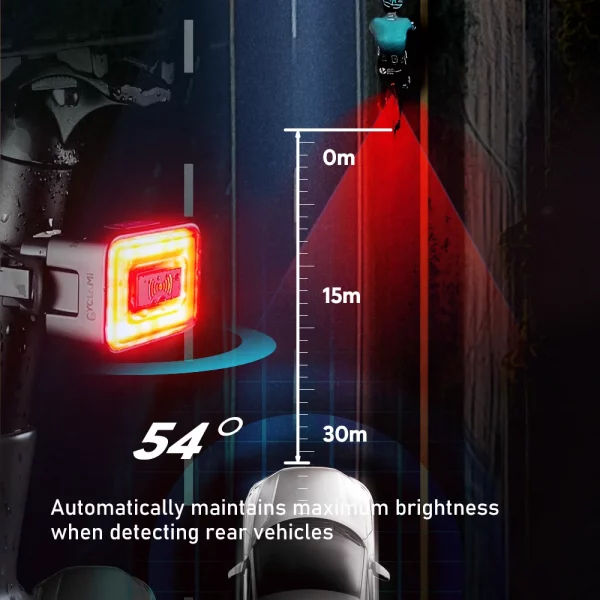 CYCLAMi Bicycle Radar Taillight Intelligent Sensing Warning Safety Light High Sensitivity and Brightness Red Light 24GHz IPX6