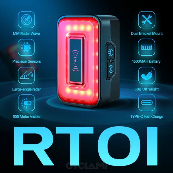 CYCLAMi Bicycle Radar Taillight Intelligent Sensing Warning Safety Light High Sensitivity and Brightness Red Light 24GHz IPX6