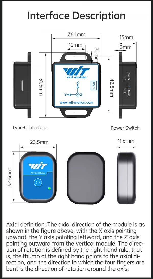 WitMotion WT901BLECL MPU9250 IMU BLE 5.0 Accelerometer Inclinometer, 3 Axis Acce+Gyroscope+Magnetometer BLE 50m for IOS/Android