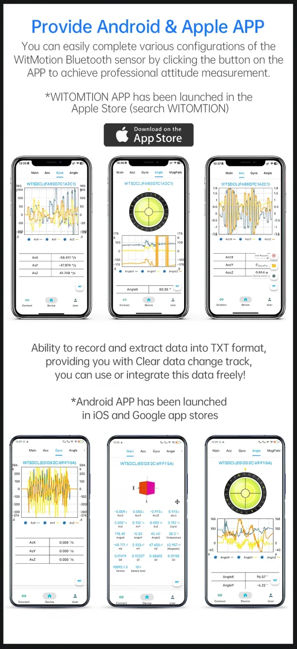 WitMotion WT901BLECL MPU9250 IMU BLE 5.0 Accelerometer Inclinometer, 3 Axis Acce+Gyroscope+Magnetometer BLE 50m for IOS/Android