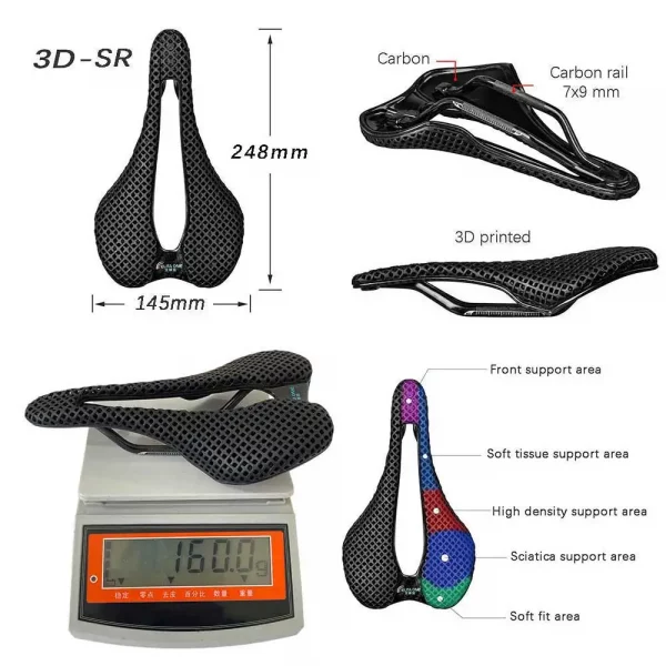 elitaone 3D Printed Bicycle Saddle Carbon Road/MTB Bike Competition comfort saddle 250x140mm