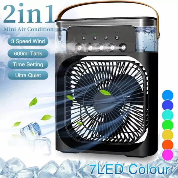 3-in-1 Portable Air Cooler Fan with LED Night Light - Mini Personal Air Conditioner for Home & Travel