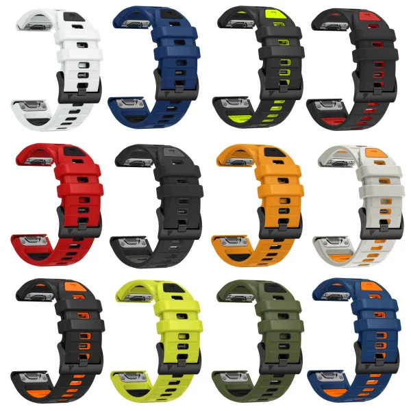 QuickFit 26mm 22mm Fenix8 Band For Garmin Fenix E 8 7 7X 6 6X 5 5X/Epix Pro 47mm 51mm/Enduro 3 Two-Tone Silicone Strap Bracelet