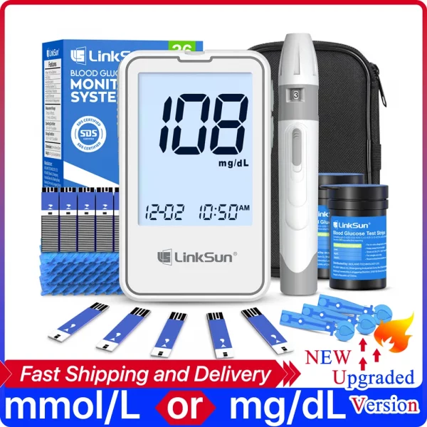 G-425-2 LinkSun Blood Glucose Meter Glucometer Blood Sugar Test Strips Lancets 5s Get Results Fast Testing Kit Diabetes Machine