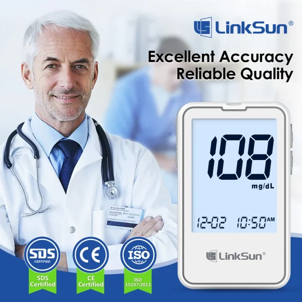 G-425-2 LinkSun Blood Glucose Meter Glucometer Blood Sugar Test Strips Lancets 5s Get Results Fast Testing Kit Diabetes Machine